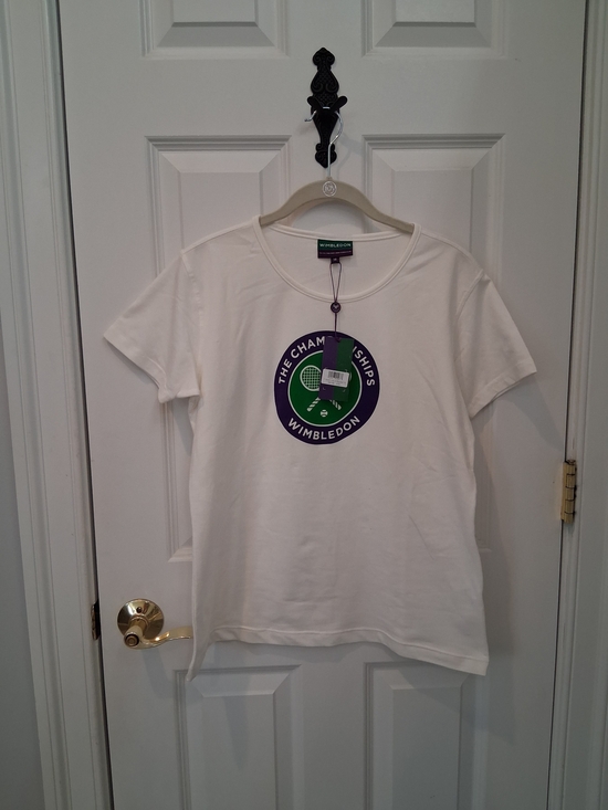 Wimbledon Tops - Wimbledon White Tee with Purple and Green Crest